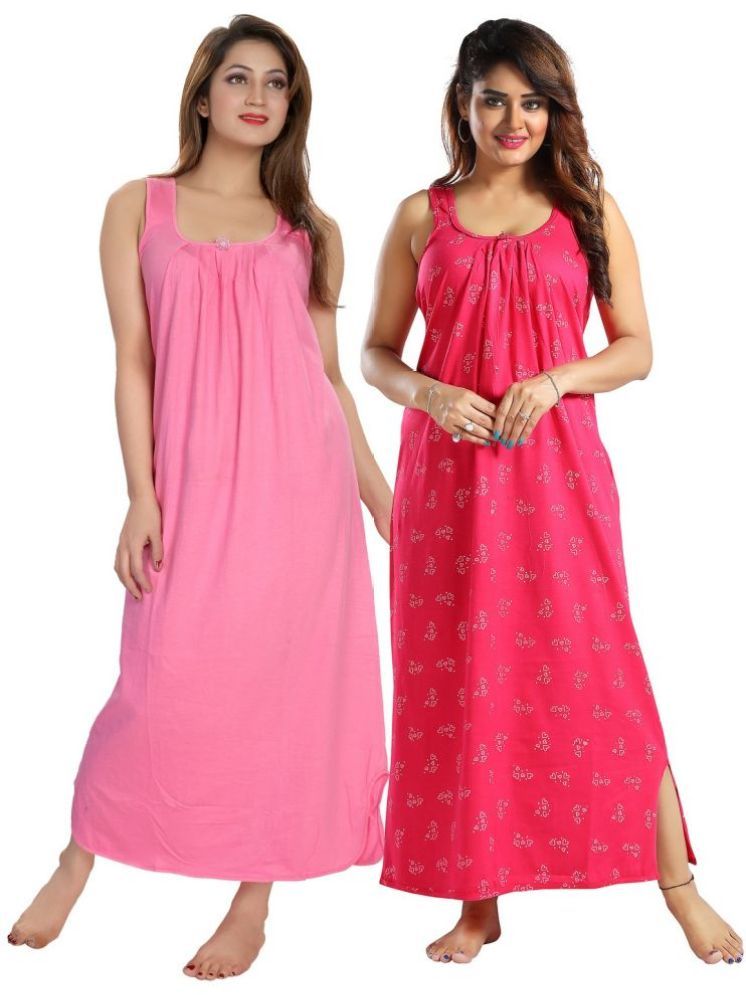     			INNER BEATS Multicolor Cotton Blend Women's Nightwear Nighty & Night Gowns ( Pack of 2 )