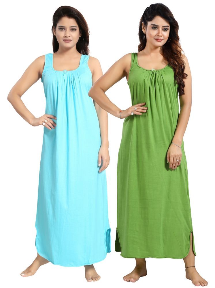     			INNER BEATS Multicolor Cotton Blend Women's Nightwear Night Dress ( Pack of 2 )