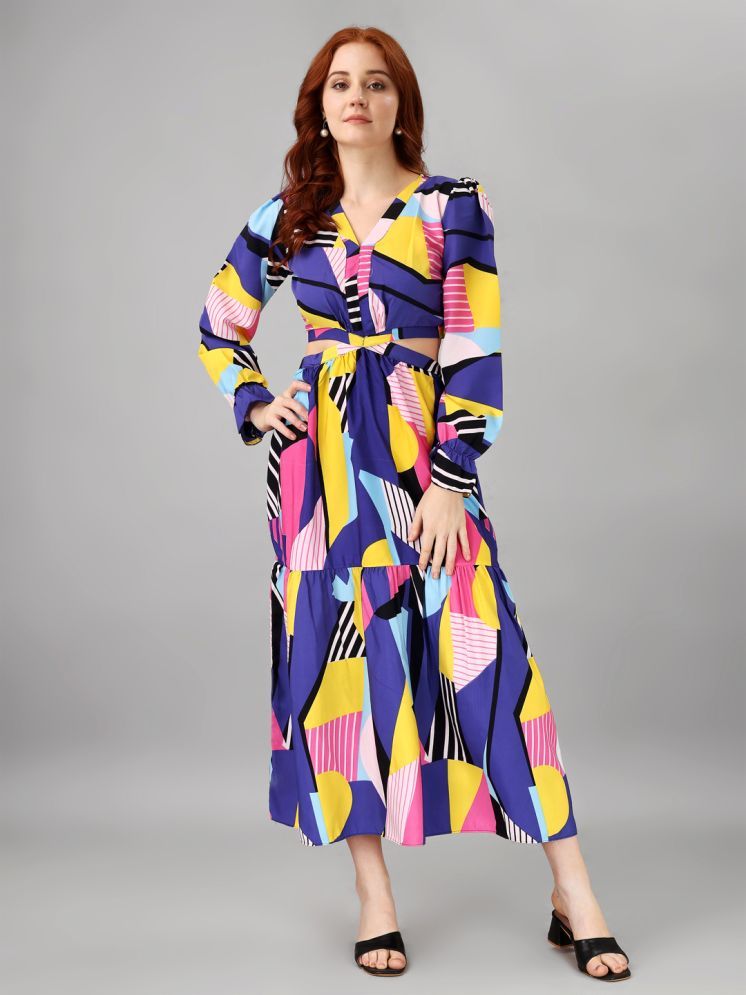     			RAIYANI FASHION Polyester Printed Midi Women's Cut Out Dress - Multicolor ( Pack of 1 )