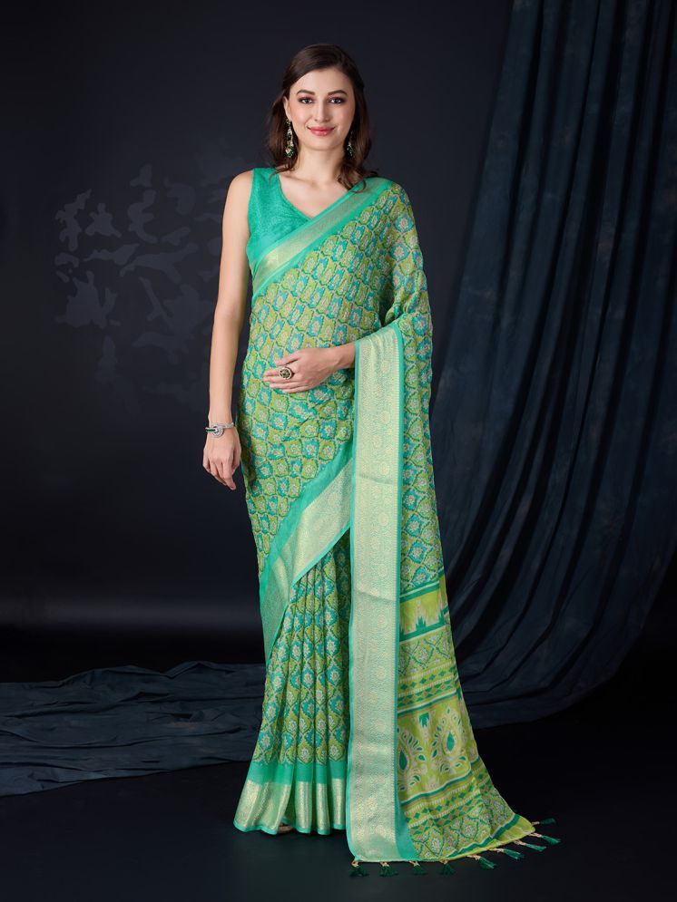     			Rekha Maniyar Chiffon Printed Saree With Blouse Piece - Teal ( Pack of 1 )