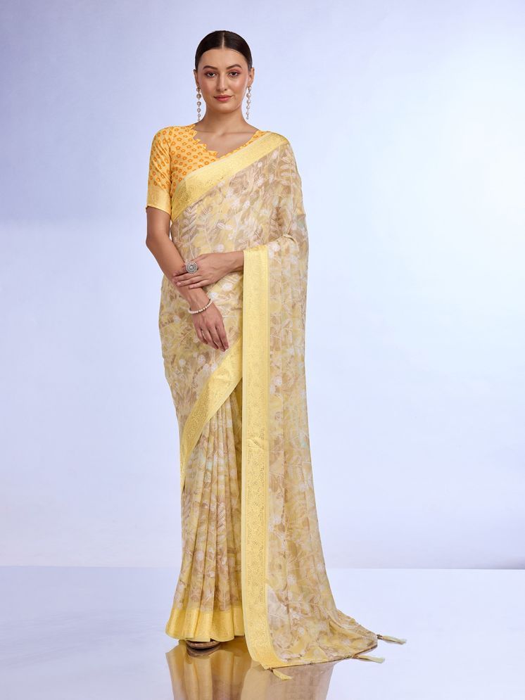     			Rekha Maniyar Georgette Printed Saree With Blouse Piece - Yellow ( Pack of 1 )