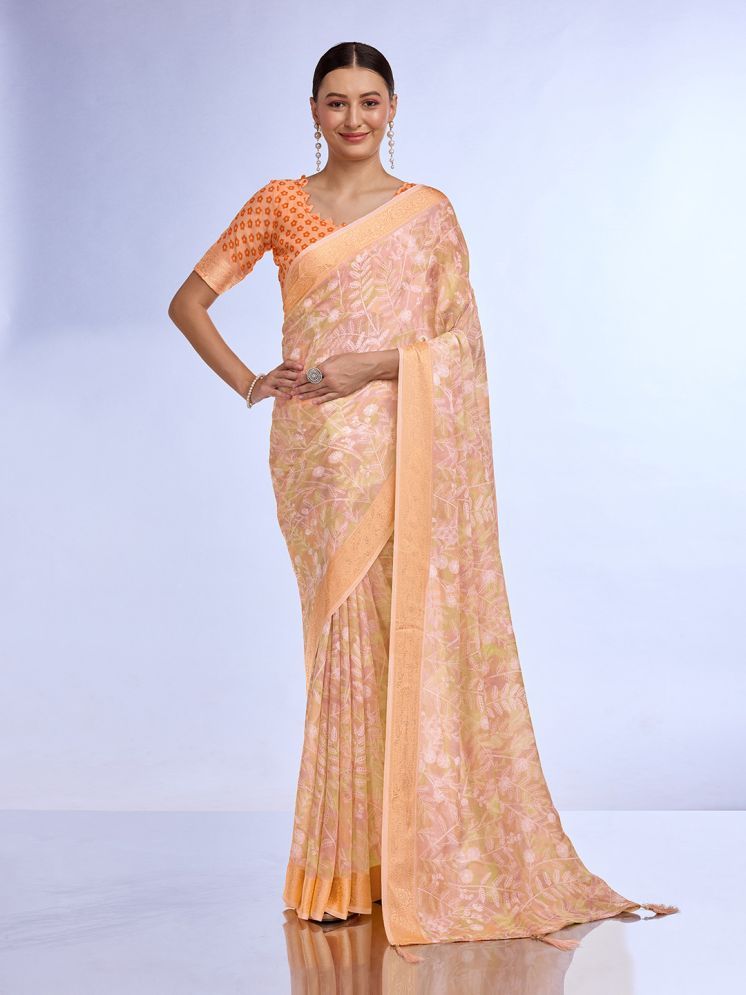     			Rekha Maniyar Georgette Printed Saree With Blouse Piece - Orange ( Pack of 1 )