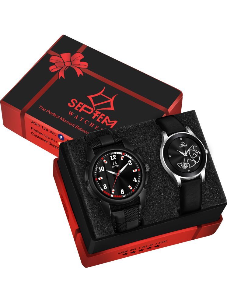     			Septem Black Leather Analog Womens Watch