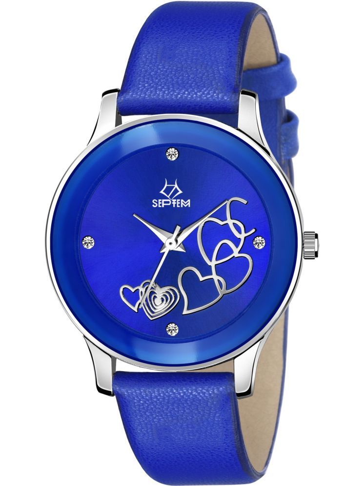     			Septem Blue Leather Analog Womens Watch