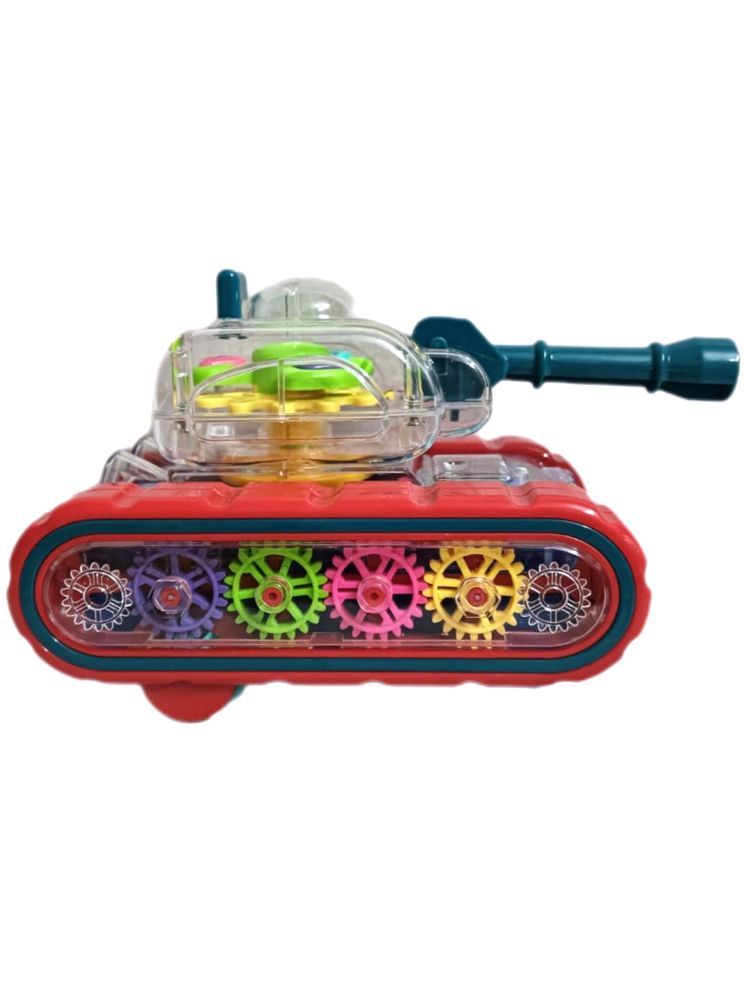     			TOY DEKHO Gear Toys Kids Transparent Army Gear Tank Musical Sound Toy with Led Lights 360 Degree Rotation Bump and Go Toys for Boys &Girls (Gear Army Tank) Age 2, 3, 4, 5, 6, 7, 8 Multicolour Plastic Musical Battery Operated Toy