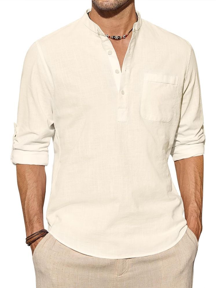     			Vida Loca Cream Cotton Blend Men's Shirt Style Kurta ( Pack of 1 )