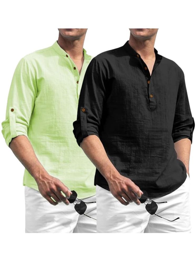     			Vida Loca Light Green Cotton Blend Men's Shirt Style Kurta ( Pack of 2 )