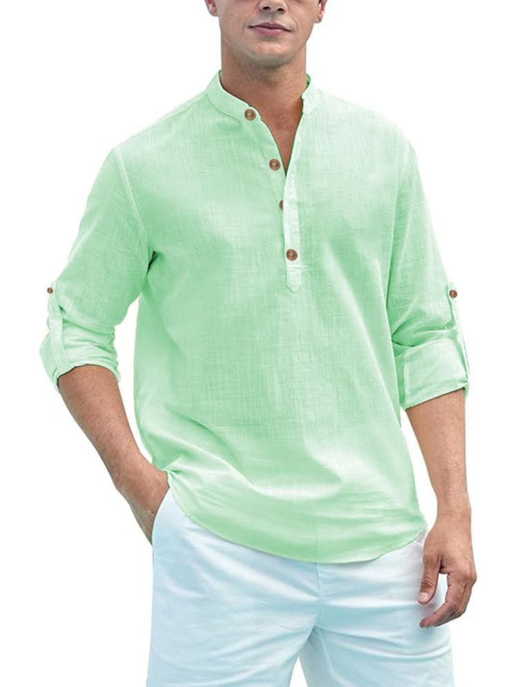     			Vida Loca Lime Green Cotton Blend Men's Shirt Style Kurta ( Pack of 1 )