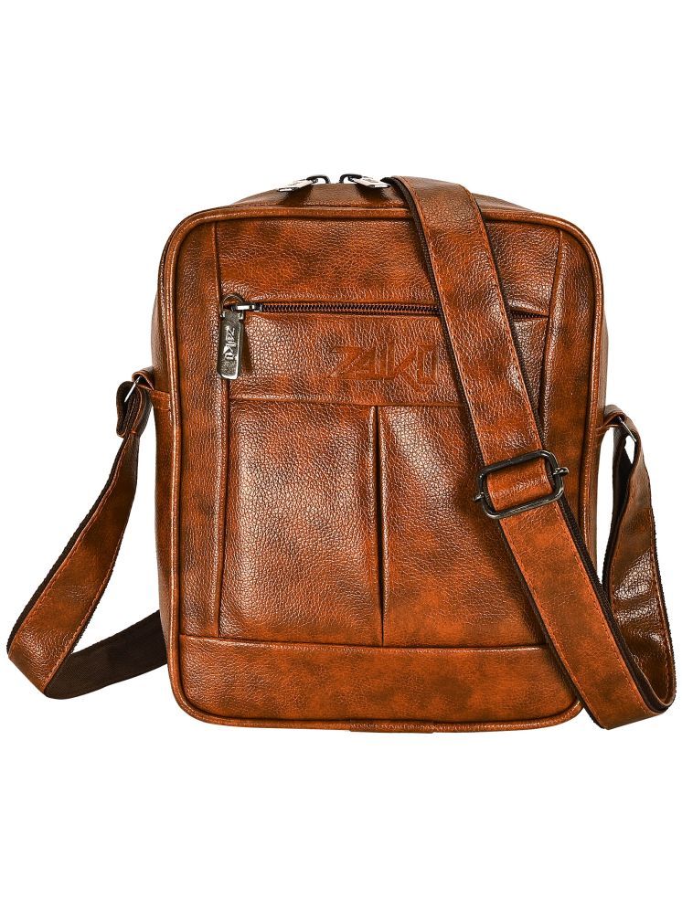     			ZAIKO BAGS Tan Textured Messenger Bag