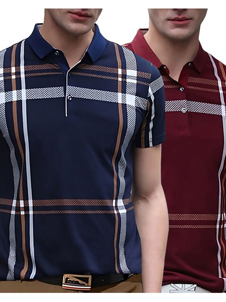     			AUSK Cotton Blend Regular Fit Printed Half Sleeves Men's Polo T Shirt - Burgundy ( Pack of 2 )