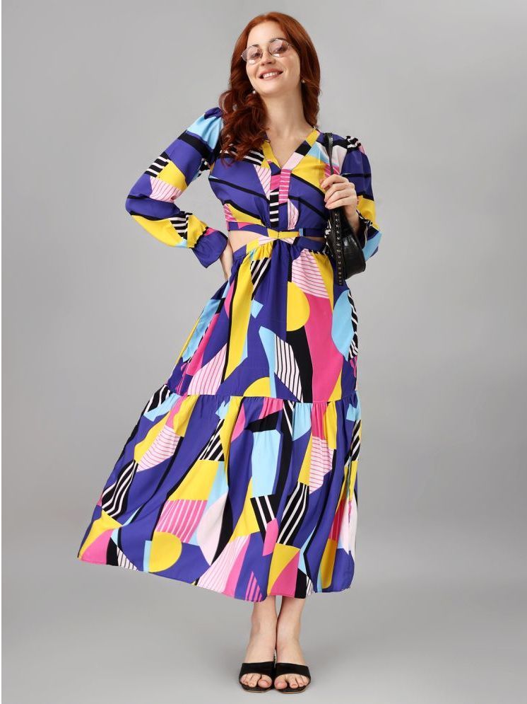     			Femvy Polyester Printed Ankle Length Women's Cut Out Dress - Multicolor ( Pack of 1 )