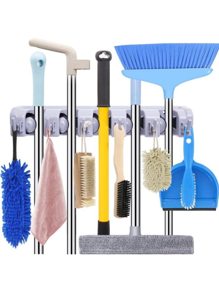     			Gatih Broom Holder, 5 Slot 6 Hooks All Purpose Cleaner Block Storage Broomstick Organizer with Hanger Hooks 1 no.s