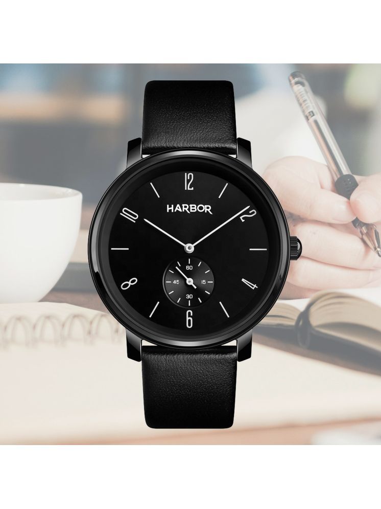     			Harbor Black Leather Analog Men's Watch