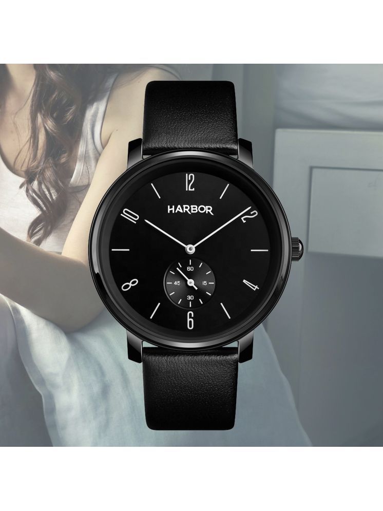     			Harbor Black Leather Analog Men's Watch