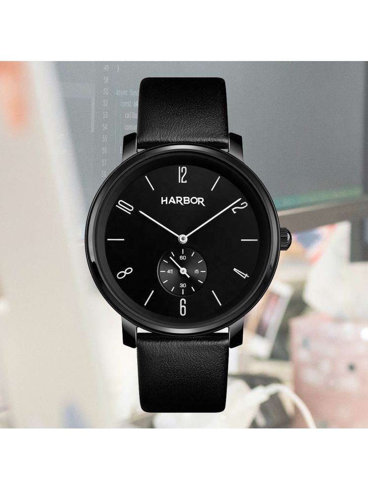     			Harbor Black Leather Analog Men's Watch