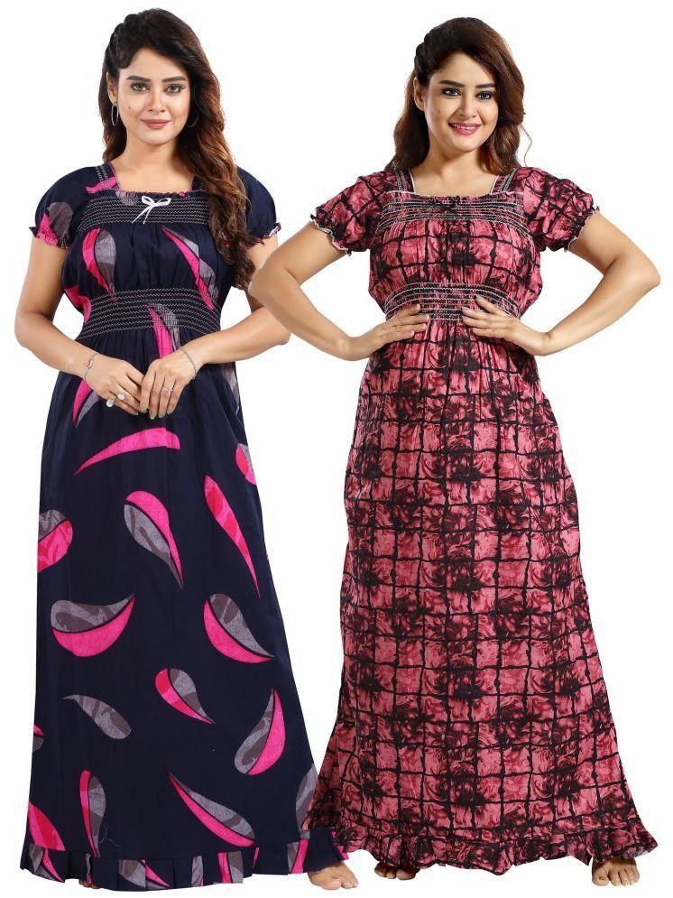     			INNER BEATS Multicolor Cotton Blend Women's Nightwear Nighty & Night Gowns ( Pack of 2 )