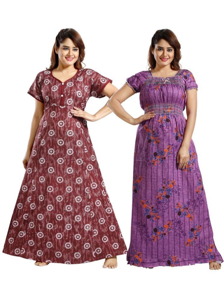     			INNER BEATS Multicolor Cotton Blend Women's Nightwear Nighty & Night Gowns ( Pack of 2 )