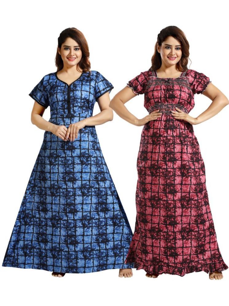     			INNER BEATS Multicolor Cotton Blend Women's Nightwear Nighty & Night Gowns ( Pack of 2 )