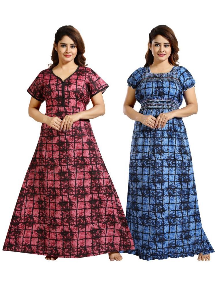     			INNER BEATS Multicolor Cotton Blend Women's Nightwear Nighty & Night Gowns ( Pack of 2 )