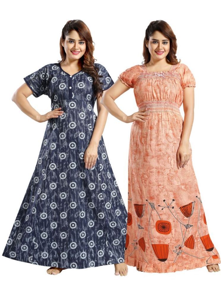     			INNER BEATS Multicolor Cotton Blend Women's Nightwear Nighty & Night Gowns ( Pack of 2 )