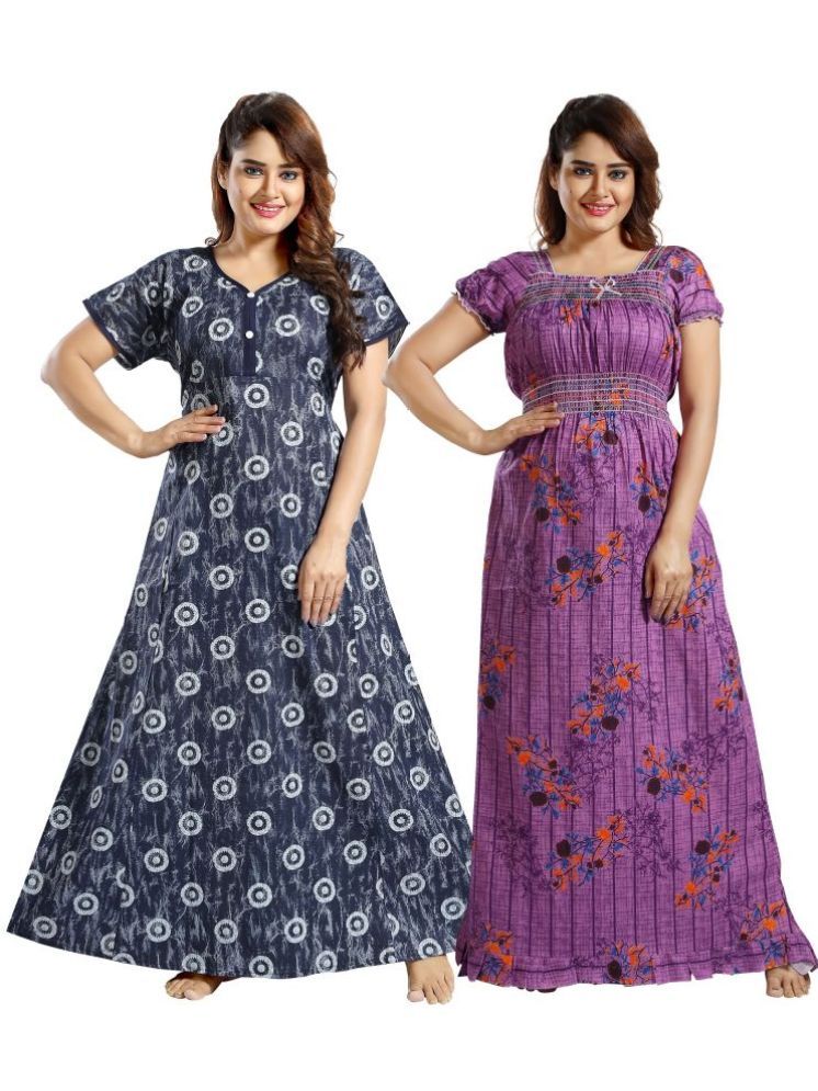     			INNER BEATS Multicolor Cotton Blend Women's Nightwear Nighty & Night Gowns ( Pack of 2 )