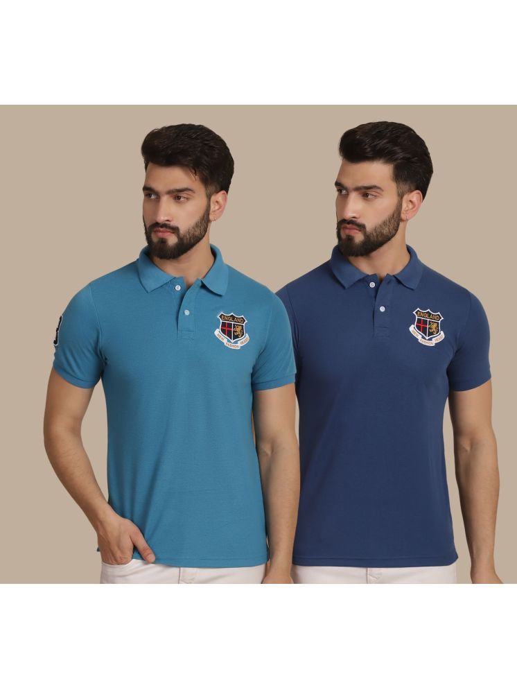     			NVI Blue Cotton Regular Fit Men's Sports Polo T-Shirt ( Pack of 2 )