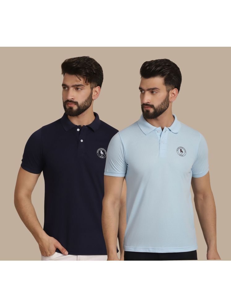     			NVI Sky Blue Cotton Regular Fit Men's Sports Polo T-Shirt ( Pack of 2 )