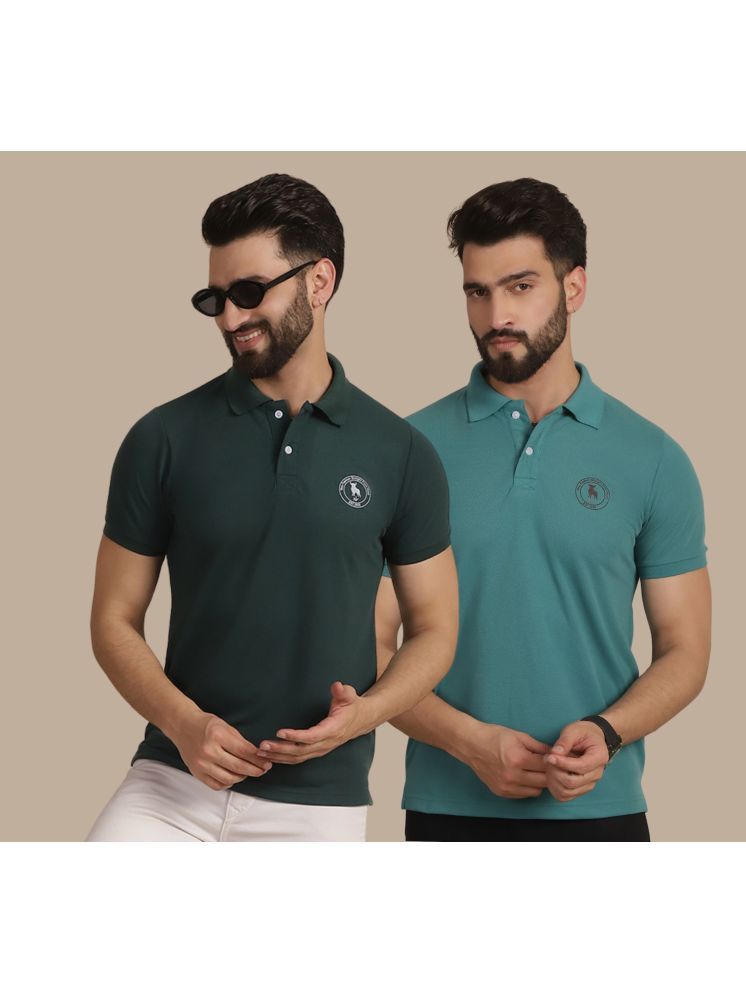     			NVI Teal Cotton Regular Fit Men's Sports Polo T-Shirt ( Pack of 2 )