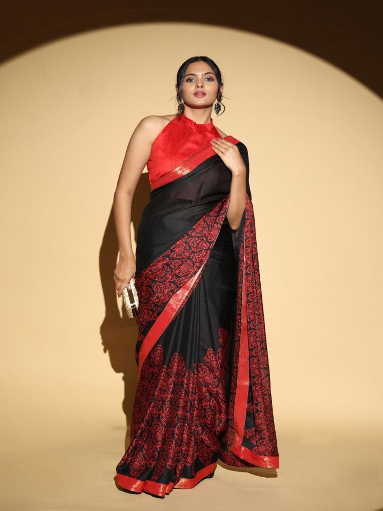     			PHORIA STYLE Chiffon Printed Saree With Blouse Piece - Black,Red ( Pack of 1 )