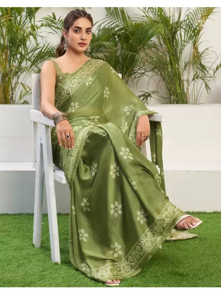     			PHORIA STYLE Chiffon Printed Saree With Blouse Piece - Green ( Pack of 1 )