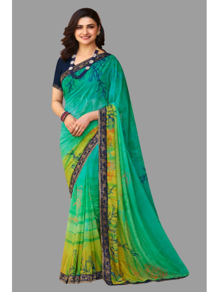     			PHORIA STYLE Georgette Printed Saree With Blouse Piece - Light Green ( Pack of 1 )