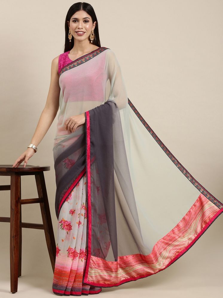     			PHORIA STYLE Georgette Printed Saree With Blouse Piece - Grey ( Pack of 1 )