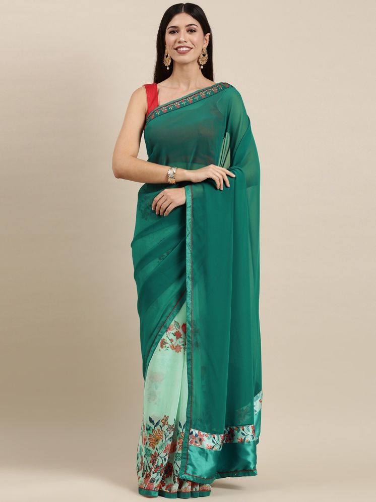     			PHORIA STYLE Georgette Printed Saree With Blouse Piece - Sea Green ( Pack of 1 )