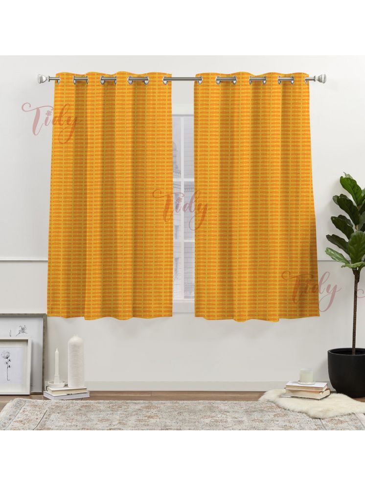     			Tidy Horizontal Striped Room Darkening Eyelet Curtain 5 ft ( Pack of 2 ) - Yellow