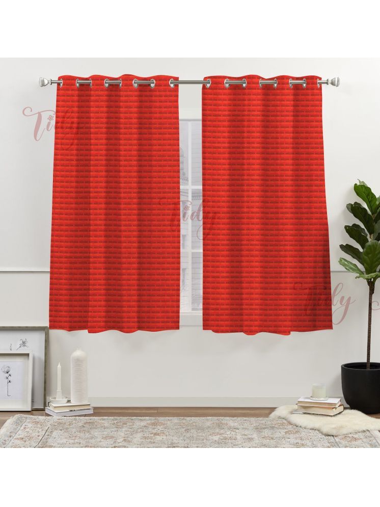     			Tidy Horizontal Striped Room Darkening Eyelet Curtain 5 ft ( Pack of 2 ) - Red