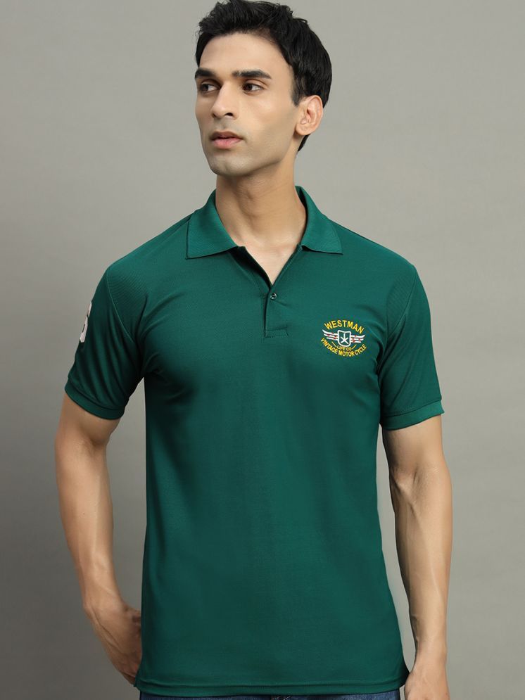     			WESTMAN Cotton Blend Regular Fit Embroidered Half Sleeves Men's Polo T Shirt - Dark Green ( Pack of 1 )