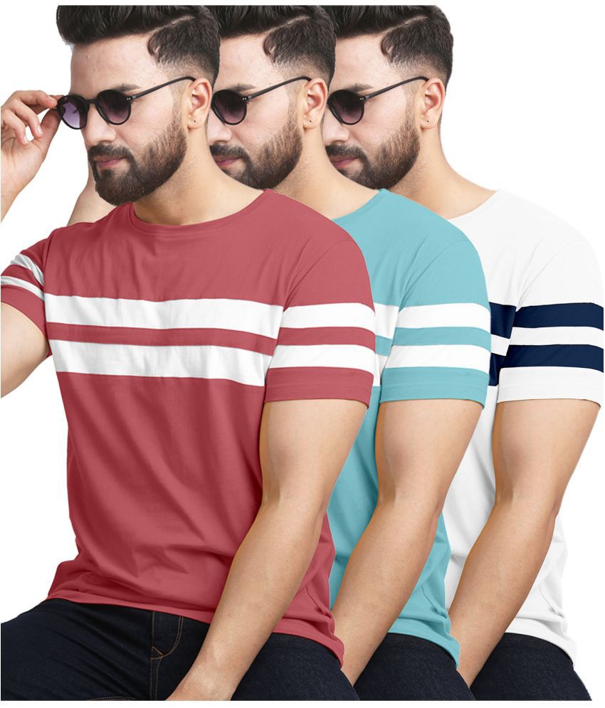     			AUSK Cotton Blend Regular Fit Striped Half Sleeves Men's T-Shirt - Navy Blue ( Pack of 3 )