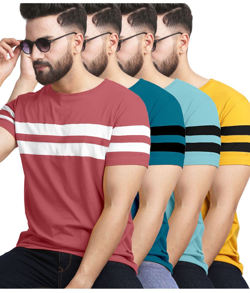     			AUSK Cotton Blend Regular Fit Striped Half Sleeves Men's T-Shirt - Peach ( Pack of 4 )
