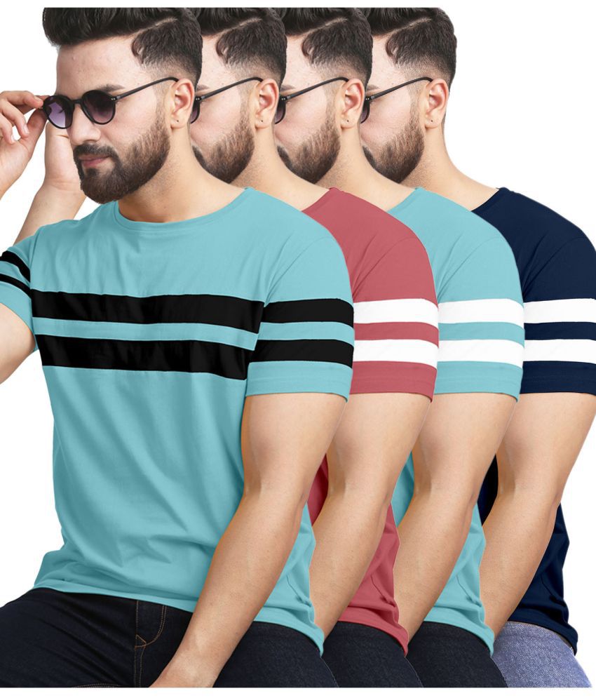     			AUSK Cotton Blend Regular Fit Striped Half Sleeves Men's T-Shirt - Navy Blue ( Pack of 4 )