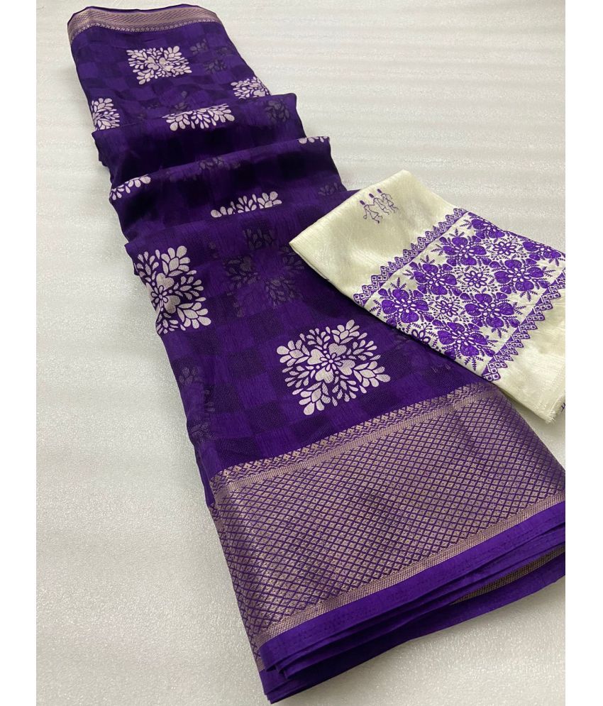     			Bhuwal Fashion Jute Printed Saree With Blouse Piece - Purple ( Pack of 1 )