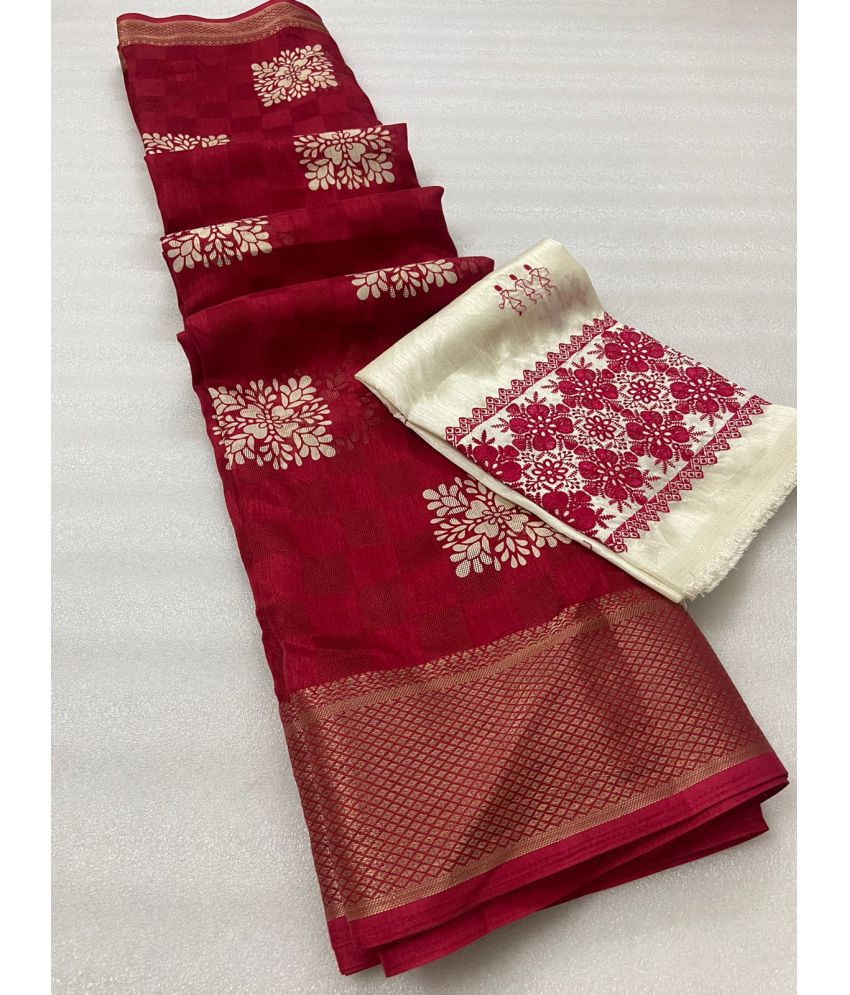     			Bhuwal Fashion Jute Printed Saree With Blouse Piece - Red ( Pack of 1 )
