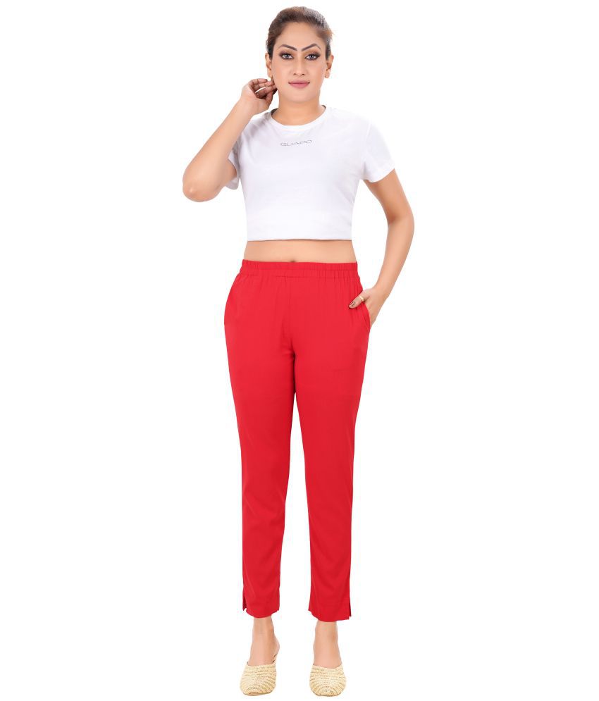     			Colorscube Red Viscose Slim Women's Casual Pants ( Pack of 1 )