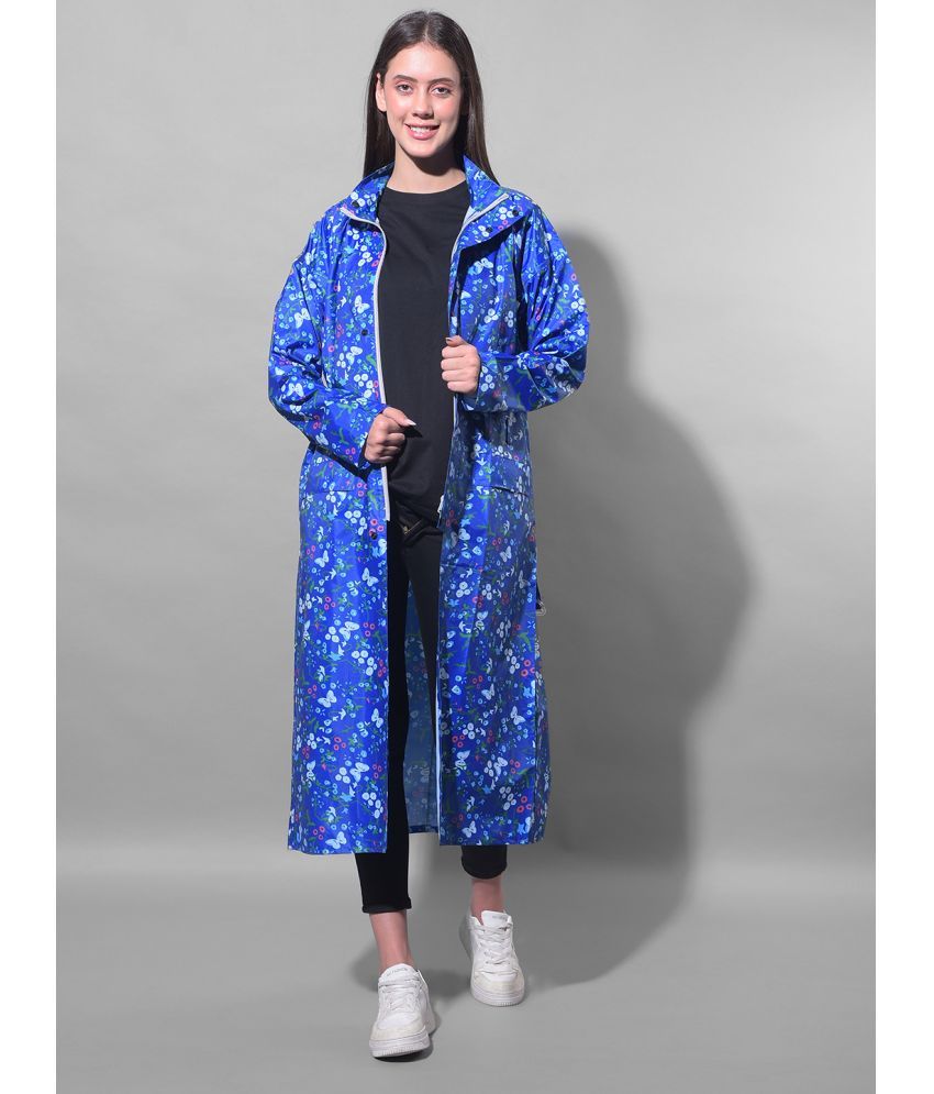     			Dollar Polyester Long Raincoat - Blue