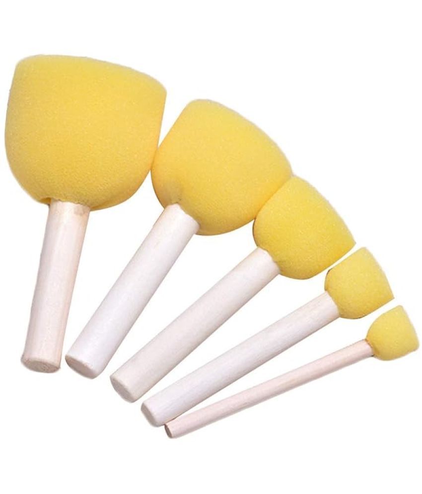     			ECLET 5 Pcs Round Stencil Yellow Sponge Dabber, Wooden Handle Foam Brush for Art & Crafts, Stippler Set DIY Painting Tools c