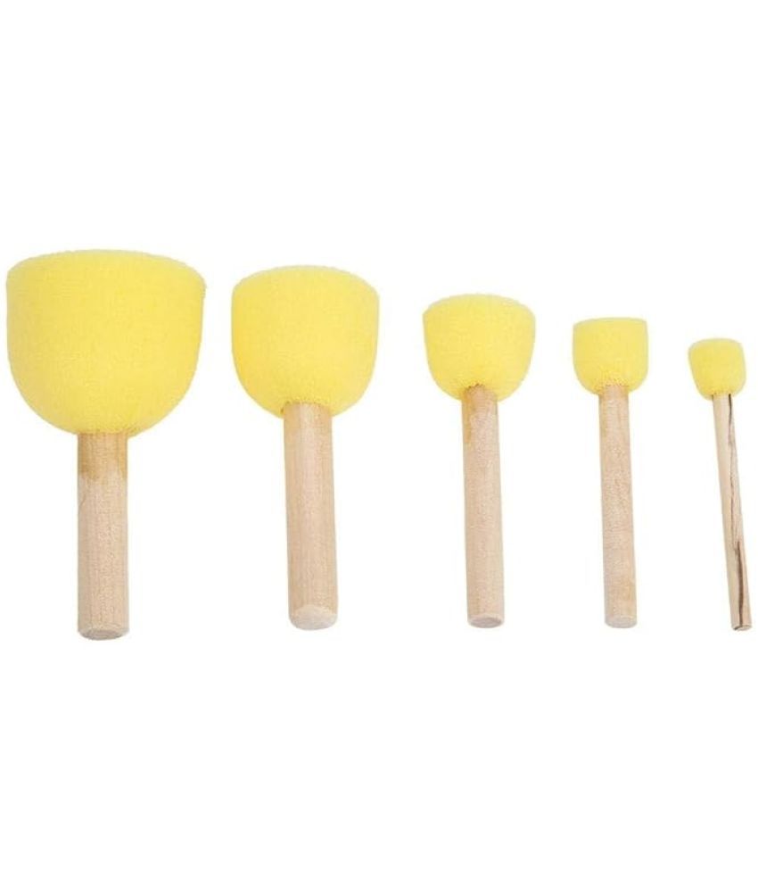     			ECLET 5 Pcs Round Stencil Yellow Sponge Dabber, Wooden Handle Foam Brush for Art & Crafts, Stippler Set DIY Painting Tools b