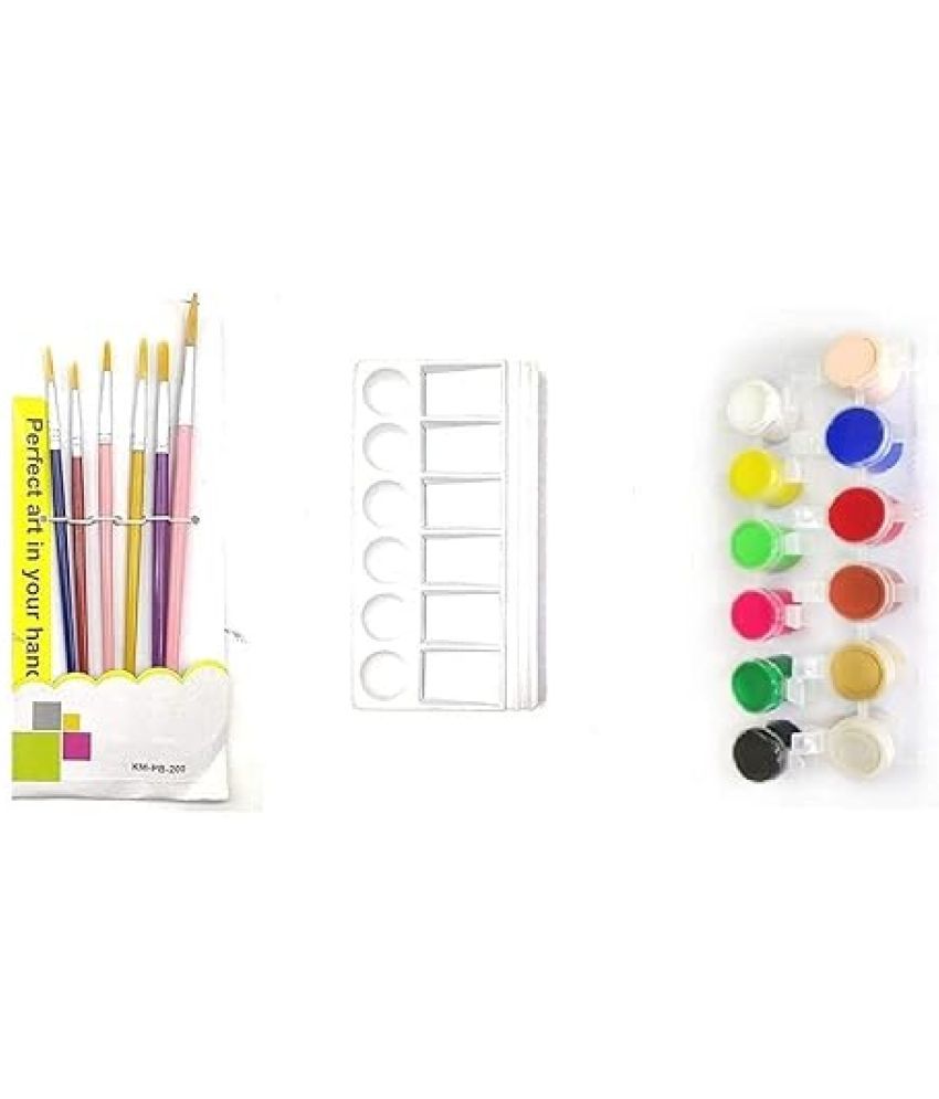     			ECLET 6 Flat Paint Brush Combo Set with Heavy Color Plate and 12 Painting Color Free(Plastic)