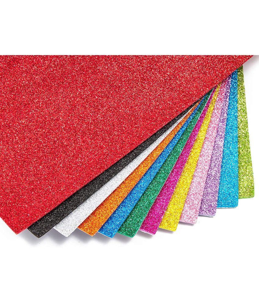     			ECLET A4 Glitter Foam Sheet Sparkles 2 mm Thick 10 Different Color, for Art & Craft