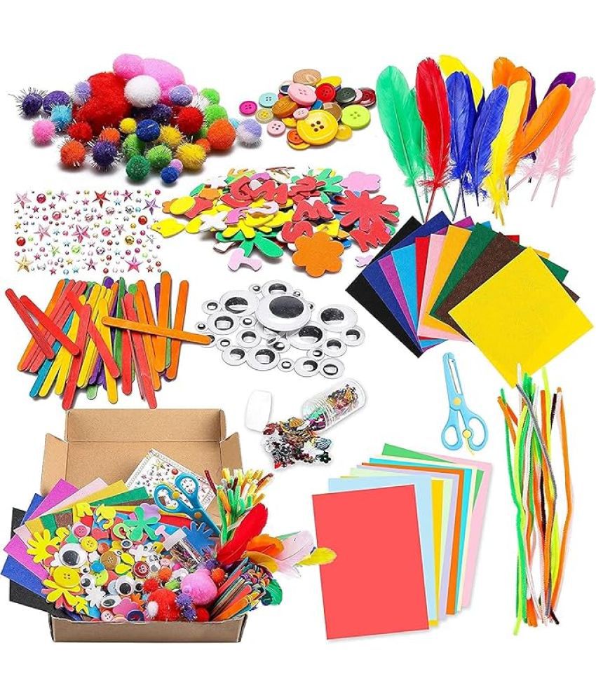     			ECLET Art Set Creative Pompoms Pipe Cleaners Feather Foam Flowers Letters Crystal Sticker Felt Wiggle Googly Eyes Sequins Button Colorful Wooden Sticks Paper (Multicolour)