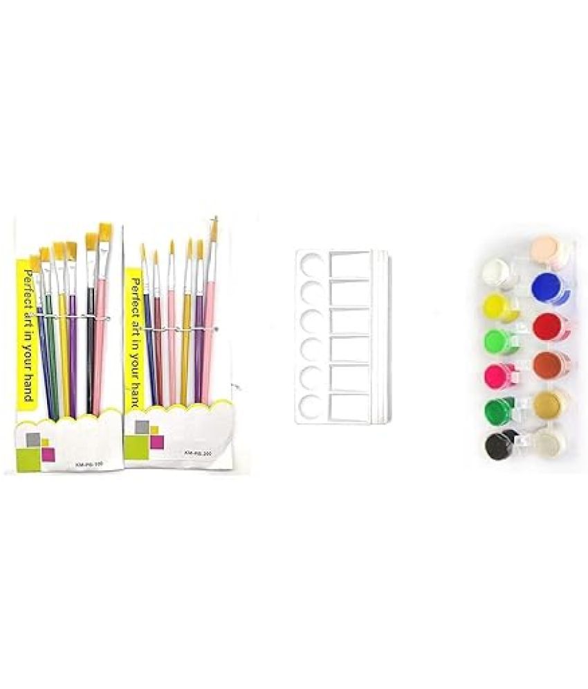     			ECLET Combo 12 Painting Brush (6 Round + 6 Flat)+ Color Plate +12 Shade Tempra Colors/Paints/Water Colours for Painting/Kids/Colour Paints/Drawing for Kids