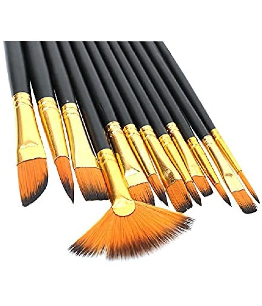     			ECLET Craft Synthetic Assorted Hair Mix Paint Brushes Set of 12 Professional Round Pointed Tip Nylon Hair Artist Acrylic Paint Brush for Acrylic/Watercolor/Oil Painting Color_Black